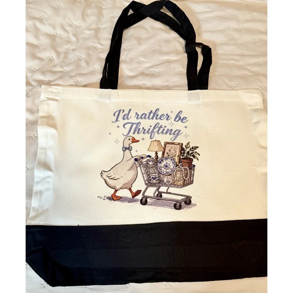 Thick Canvas Tote Bag Double Handles. 15x18.5x4.72. I'd Rather Be Thrifting
